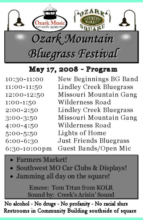 Ozark Mountain Bluegrass Festival Program May 17, 2008